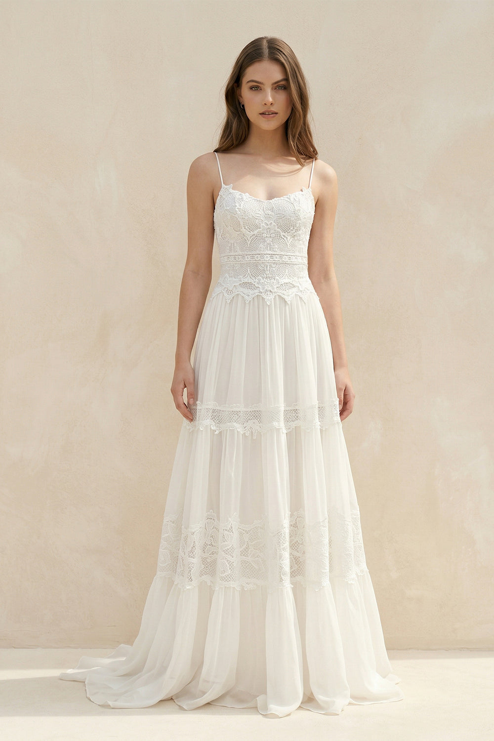 Spaghetti Sleeveless Chiffon Beach Boho Wedding Dress – Wedding Dresses by KissProm | Available at KissProm