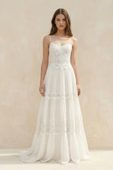 Spaghetti Sleeveless Chiffon Beach Boho Wedding Dress – Wedding Dresses by KissProm | Available at KissProm