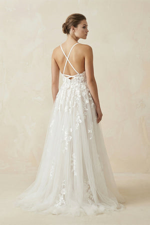 Spaghetti Straps Lace A Line Wedding Dress in Ivory - KissProm Wedding Dresses