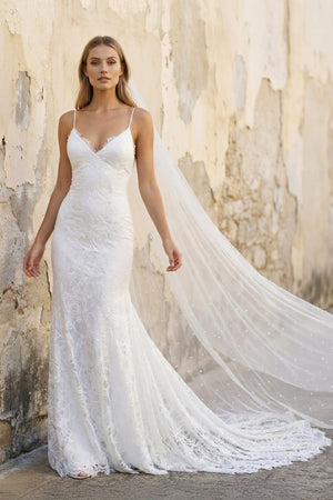 Spaghetti Straps Mermaid Lace Wedding Dress in White - KissProm Wedding Dresses