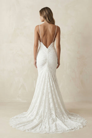 Spaghetti Straps Mermaid Lace Wedding Dress in White - KissProm Wedding Dresses