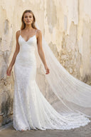 Amal | Spaghetti V-neck Mermaid Vintage Lace Flowers Sexy Backless Wedding Dress with Train