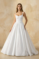 Spaghetti Straps Satin Ball Gown With Appliques in White - KissProm Wedding Dresses