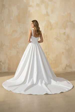 Spaghetti Straps Satin Ball Gown With Appliques in White - KissProm Wedding Dresses