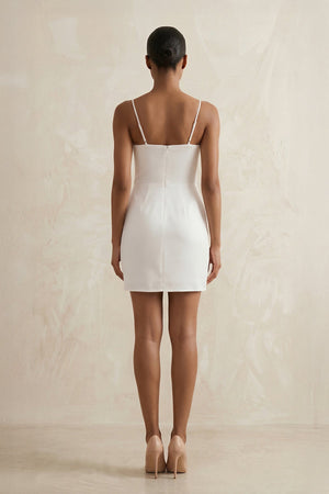 Spaghetti Straps Satin Ruched Wedding Dress in White - KissProm Wedding Dresses