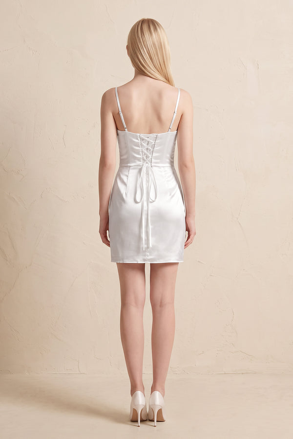 Spaghetti Straps Satin Ruched Wedding Dress in White - KissProm