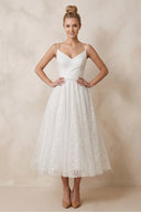 Shiny A-Line V-Neck Sleeveless Little White Sequined Wedding Dresses – Wedding Dresses by KissProm | Available at KissProm
