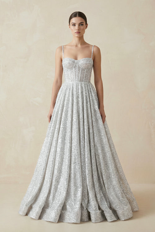 Liva | Spaghetti Straps Sequins A-line Sparkly Wedding Dress Bridal Gown - Wedding Dresses by KissProm | Available at KissProm