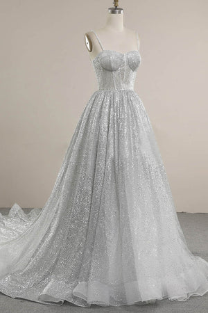 Liva | Spaghetti Straps Sequins A-line Sparkly Wedding Dress Bridal Gown