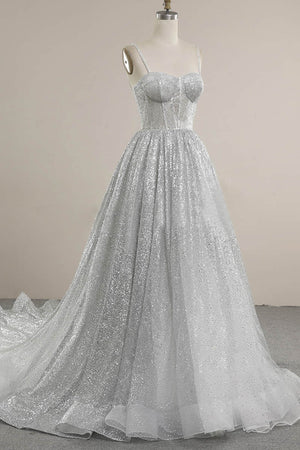 Liva | Spaghetti Straps Sequins A-line Sparkly Wedding Dress Bridal Gown
