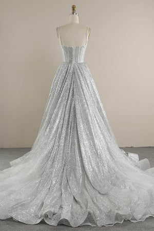Liva | Spaghetti Straps Sequins A-line Sparkly Wedding Dress Bridal Gown
