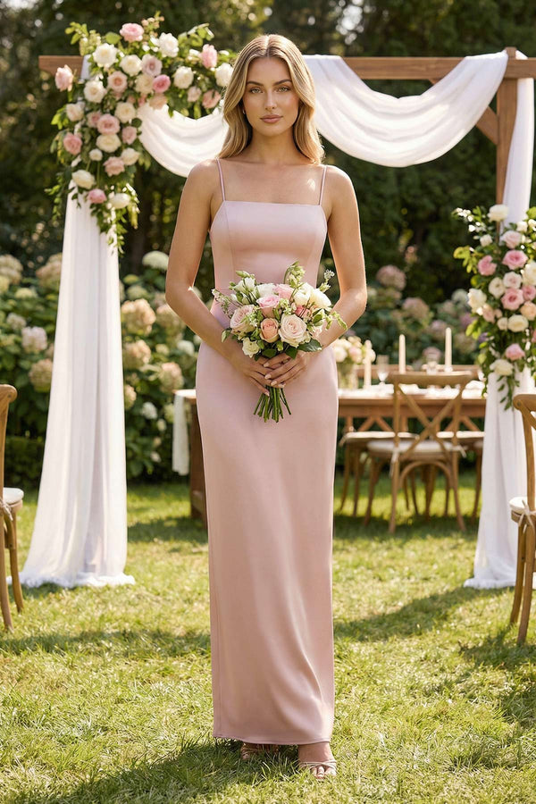 KissProm Sheath Spaghetti Straps Satin Bridesmaid Dress in English Rose, English Rose / 2