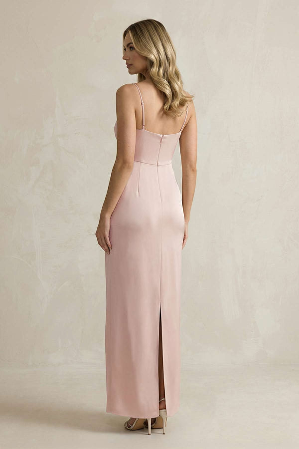 KissProm Sheath Spaghetti Straps Satin Bridesmaid Dress in English Rose, English Rose / 2