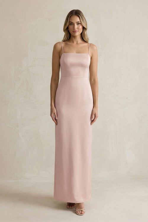 KissProm Sheath Spaghetti Straps Satin Bridesmaid Dress in English Rose, English Rose / 2