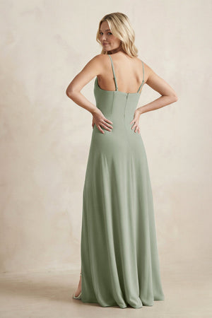 Spaghetti Straps Sheath Satin Bridesmaid Dress With Slit in Dove Gray - KissProm Bridesmaid Dresses