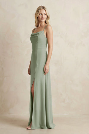 Spaghetti Straps Sheath Satin Bridesmaid Dress With Slit in Dove Gray - KissProm Bridesmaid Dresses