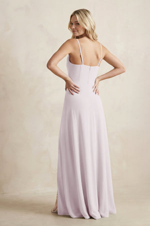 Spaghetti Straps Sheath Satin Bridesmaid Dress With Slit in Dusk - KissProm Bridesmaid Dresses