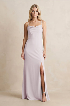 Spaghetti Straps Sheath Satin Bridesmaid Dress With Slit in Dusk - KissProm Bridesmaid Dresses