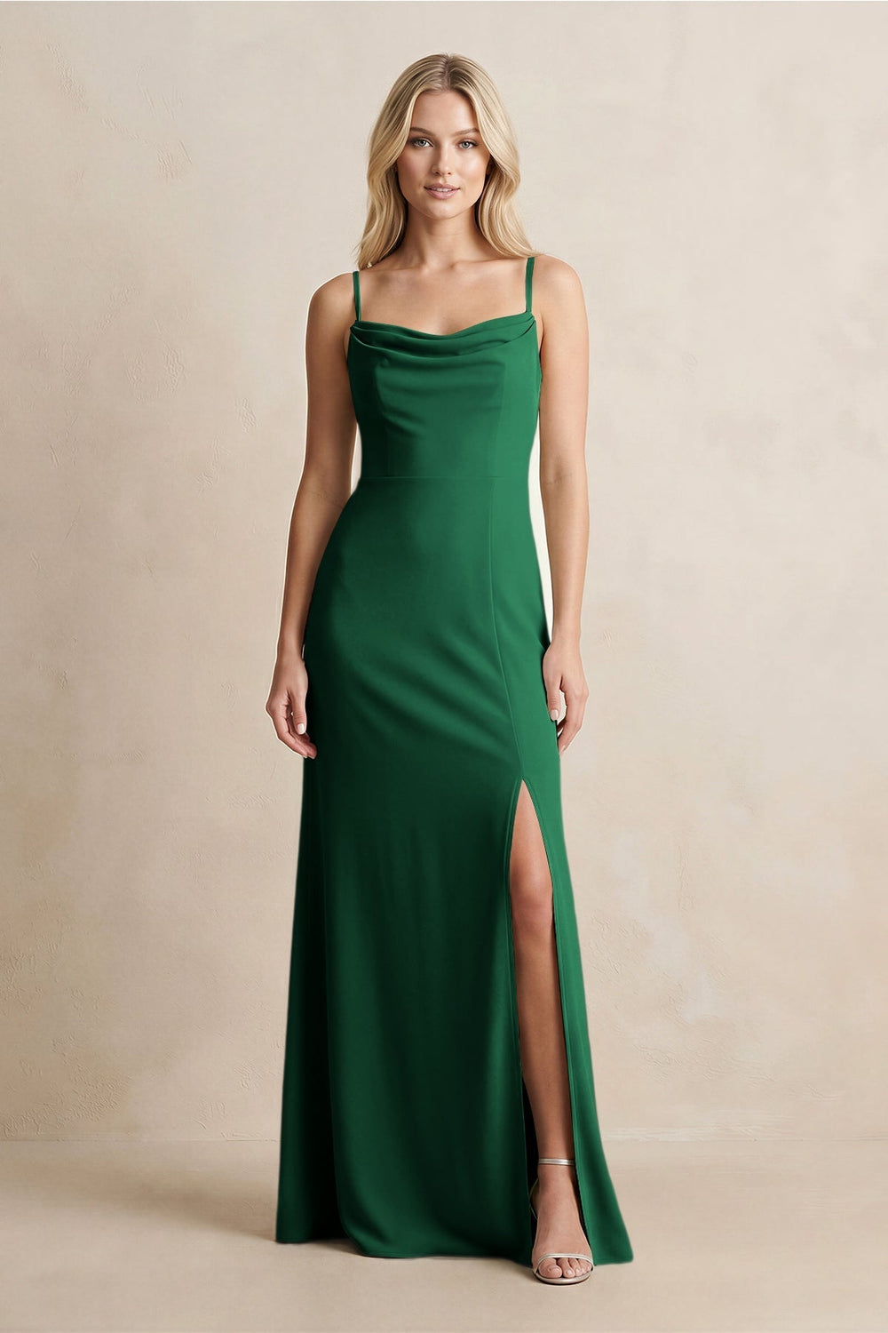 Spaghetti Straps Sheath Satin Bridesmaid Dress With Slit in Green - KissProm Bridesmaid Dresses