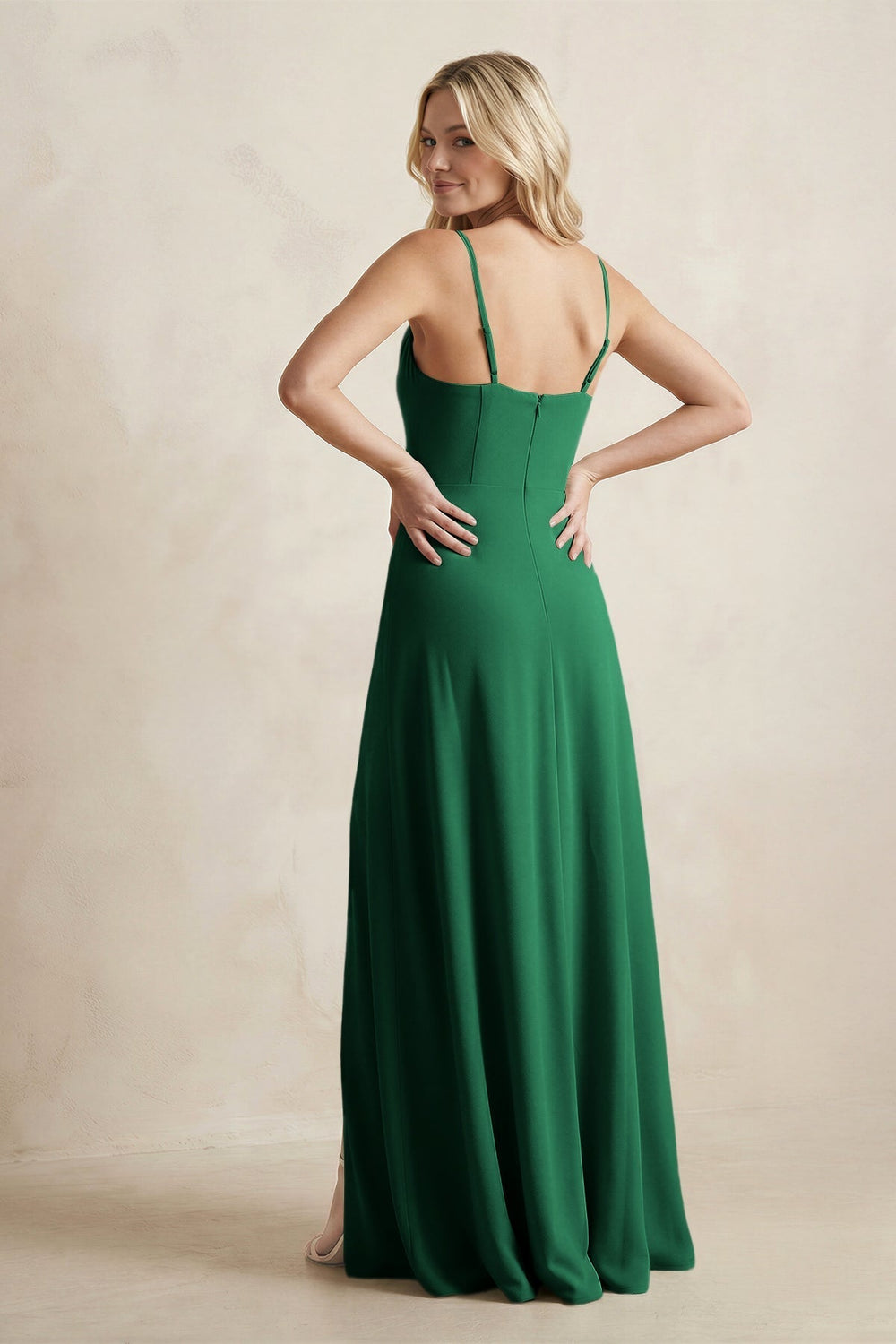 Spaghetti Straps Sheath Satin Bridesmaid Dress With Slit in Green - KissProm Bridesmaid Dresses