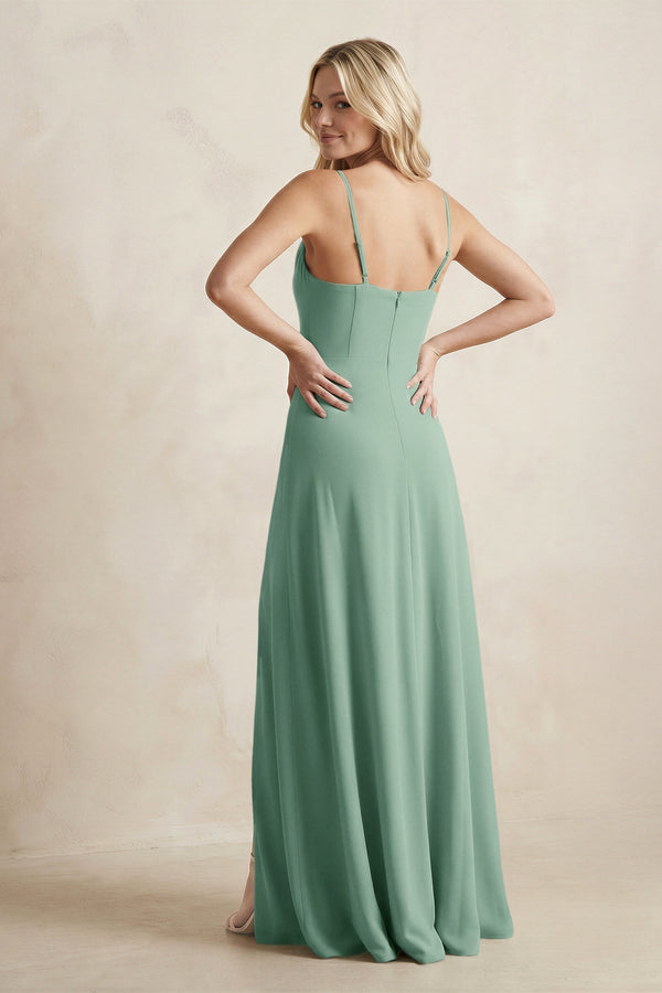 Spaghetti Straps Sheath Satin Bridesmaid Dress With Slit in Mint Green - KissProm Bridesmaid Dresses