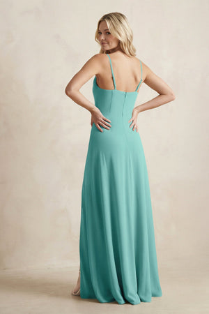 Spaghetti Straps Sheath Satin Bridesmaid Dress With Slit in Pale Pistachio - KissProm Bridesmaid Dresses