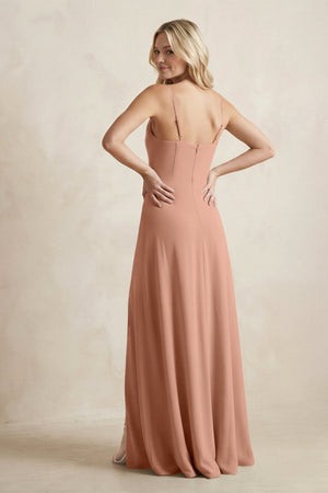 Spaghetti Straps Sheath Satin Bridesmaid Dress With Slit in Rosette - KissProm Bridesmaid Dresses