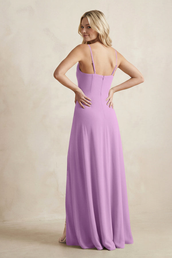 Spaghetti Straps Sheath Satin Bridesmaid Dress With Slit in Vintage Mauve - KissProm Bridesmaid Dresses
