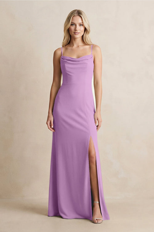 Spaghetti Straps Sheath Satin Bridesmaid Dress With Slit in Vintage Mauve - KissProm Bridesmaid Dresses