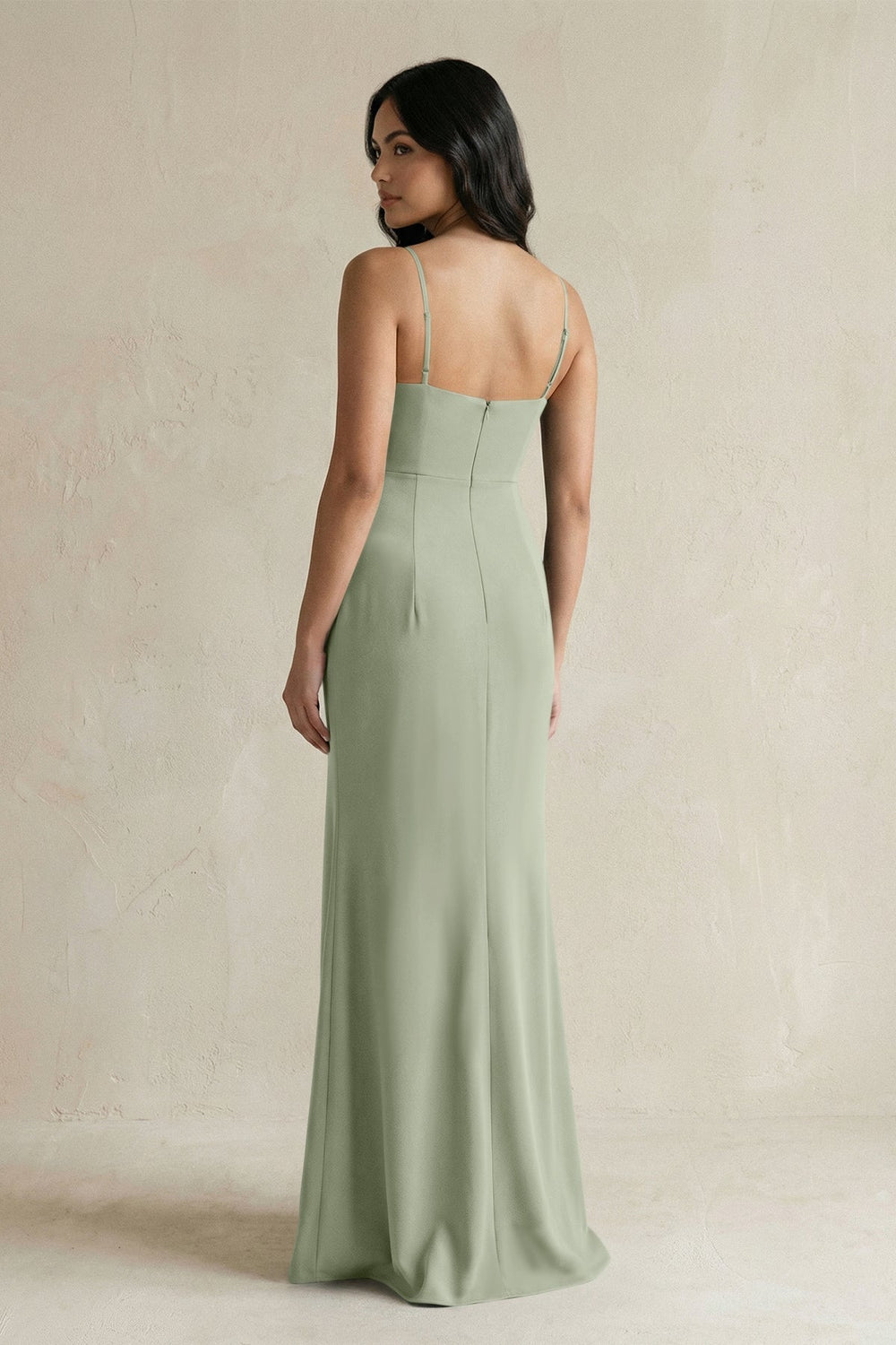 Spaghetti Straps Sheath Stain Bridesmaid Dress With Slit in Dove Gray - KissProm Bridesmaid Dresses