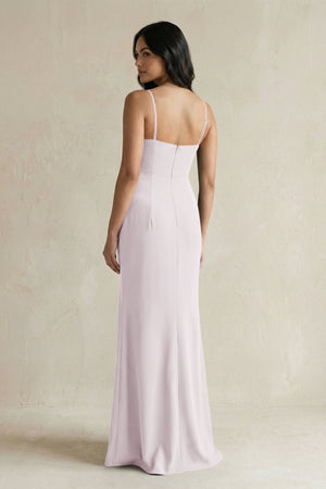 Spaghetti Straps Sheath Stain Bridesmaid Dress With Slit in Dusk - KissProm Bridesmaid Dresses