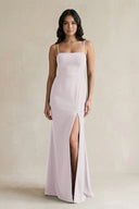 Spaghetti Straps Sheath Stain Bridesmaid Dress With Slit in Dusk - KissProm Bridesmaid Dresses