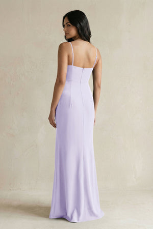 Spaghetti Straps Sheath Stain Bridesmaid Dress With Slit in Lavender - KissProm Bridesmaid Dresses