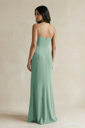 Spaghetti Straps Sheath Stain Bridesmaid Dress With Slit in Mint Green - KissProm Bridesmaid Dresses