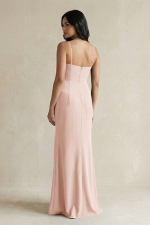 Spaghetti Straps Sheath Stain Bridesmaid Dress With Slit in Pale Blush - KissProm Bridesmaid Dresses