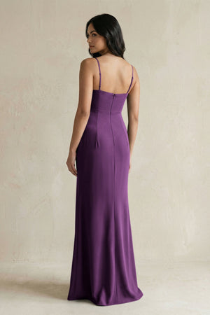 Spaghetti Straps Sheath Stain Bridesmaid Dress With Slit in Plum - KissProm Bridesmaid Dresses