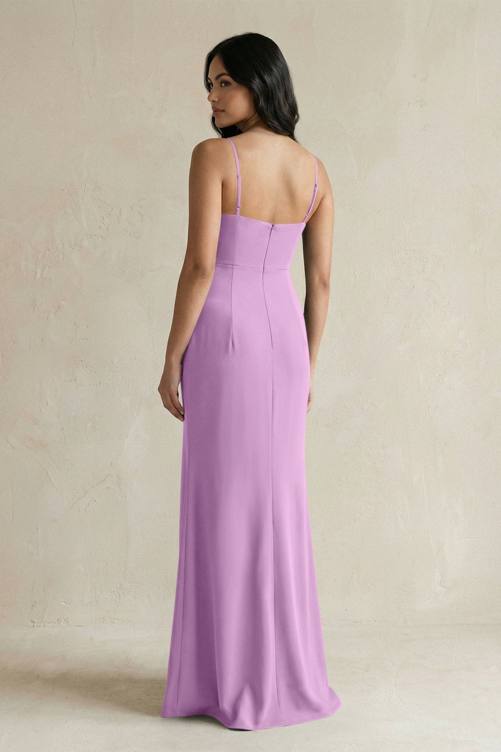 Spaghetti Straps Sheath Stain Bridesmaid Dress With Slit in Vintage Mauve - KissProm Bridesmaid Dresses