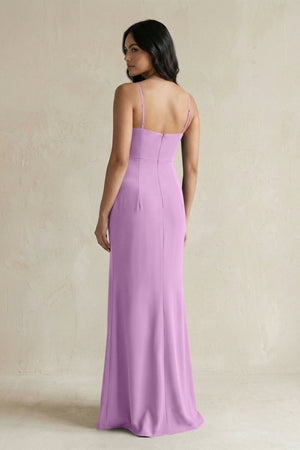 Spaghetti Straps Sheath Stain Bridesmaid Dress With Slit in Vintage Mauve - KissProm Bridesmaid Dresses