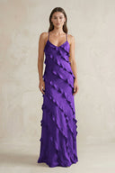 Spaghetti Straps Sheath Stain Ruffled Bridesmaid Dress in Amethyst - KissProm Bridesmaid Dresses