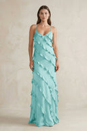 Spaghetti Straps Sheath Stain Ruffled Bridesmaid Dress in Aqua - KissProm Bridesmaid Dresses