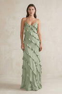 Spaghetti Straps Sheath Stain Ruffled Bridesmaid Dress in Dove Gray - KissProm Bridesmaid Dresses