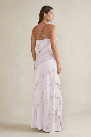 Spaghetti Straps Sheath Stain Ruffled Bridesmaid Dress in Dusk - KissProm Bridesmaid Dresses