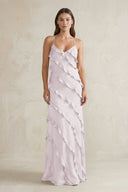 Spaghetti Straps Sheath Stain Ruffled Bridesmaid Dress in Dusk - KissProm Bridesmaid Dresses