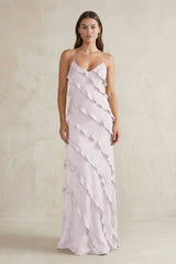 Spaghetti Straps Sheath Stain Ruffled Bridesmaid Dress in Dusk - KissProm Bridesmaid Dresses