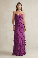Spaghetti Straps Sheath Stain Ruffled Bridesmaid Dress in Fig - KissProm Bridesmaid Dresses