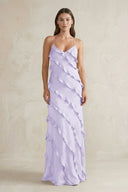 Spaghetti Straps Sheath Stain Ruffled Bridesmaid Dress in Lavender - KissProm Bridesmaid Dresses