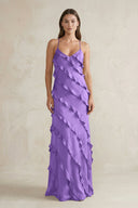 Spaghetti Straps Sheath Stain Ruffled Bridesmaid Dress in Lilac - KissProm Bridesmaid Dresses