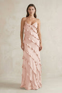 Spaghetti Straps Sheath Stain Ruffled Bridesmaid Dress in Pale Blush - KissProm Bridesmaid Dresses