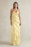 Spaghetti Straps Sheath Stain Ruffled Bridesmaid Dress in Pastel Yellow - KissProm Bridesmaid Dresses