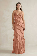Spaghetti Straps Sheath Stain Ruffled Bridesmaid Dress in Rosette - KissProm Bridesmaid Dresses